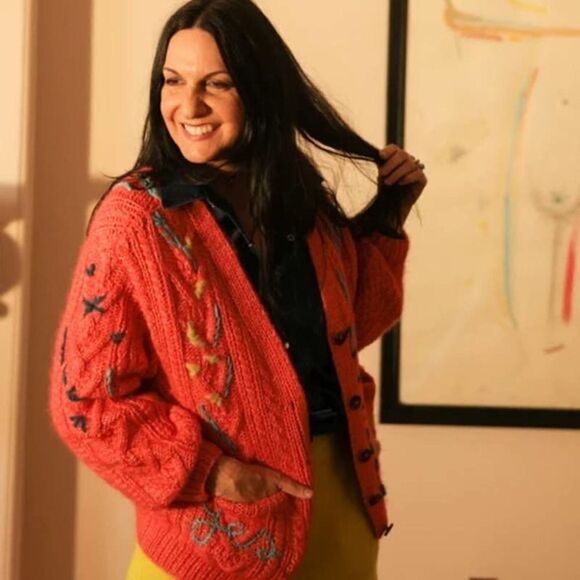 Lingua Franca - Embroidered Cable-knit Alpaca  Wool-blend Cardigan Coral Large - Picture 4 of 10